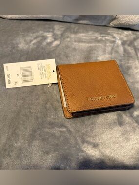 Michael Kors Tan & Gold Saffiano Leather Card Holder